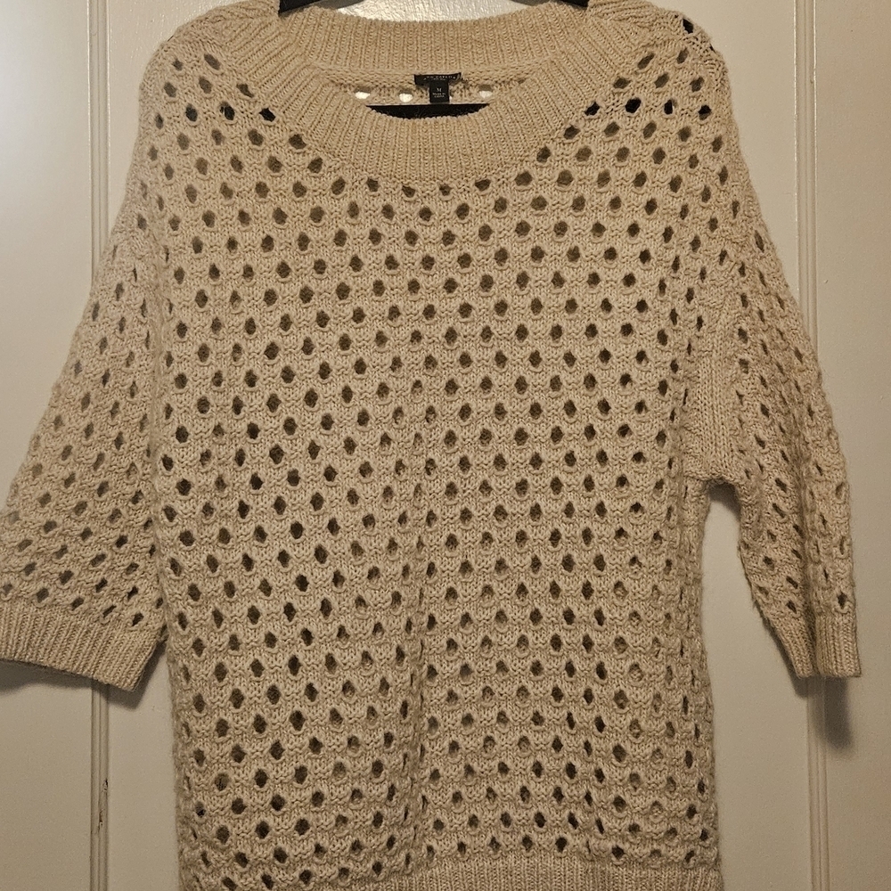 Ann Taylor Cream Open-Knit Scoop Neck Sweater